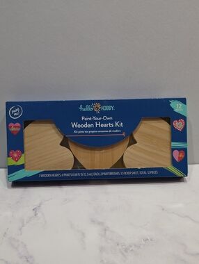 Paint-Your-Own Wooden Hearts Kit - Blue and Natural Brand New
